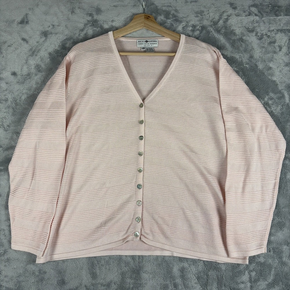 Vintage REAL Clothes Saks Fifth Avenue Womens Plus 2X Cardigan Pink Sweater